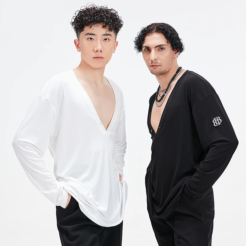 เสื้อตาข่ายคอวีเซ็กซี่สำหรับผู้ชาย, ชุดเต้นแทงโก้ชุดเต้นละตินสำหรับเต้นสมัยใหม่เสื้อผ้าชุดแต่งกายละติน DQS14168