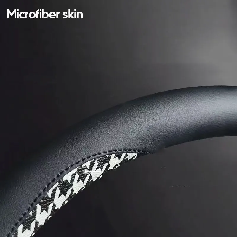 ألياف الكربون الجلود غطاء عجلة القيادة سيارة 37-38 سنتيمتر عدم الانزلاق مقاومة للاهتراء امتصاص العرق موضة غطاء عجلة القيادة #5
