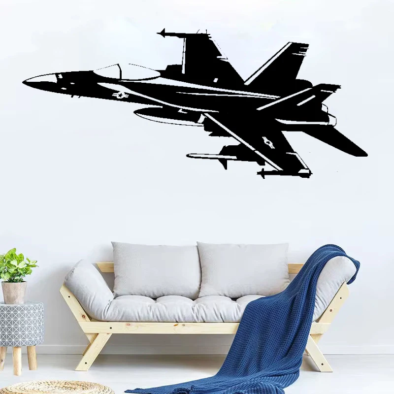 FA-18 Hornet Fighter Jet Silhouette Vinyl Wall Decal Removable Modern Military Equipment Home Bedroom Car Decoration Mural Gift