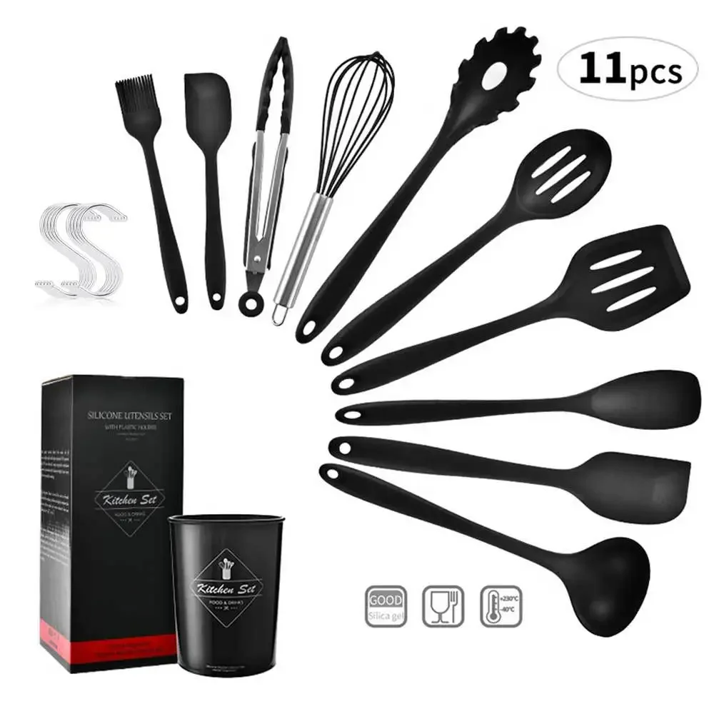 

Silicone Cooking Utensils Set 10Pcs with Hook with Storage Box Cooking Spatula Kitchenware Kitchen Accessories