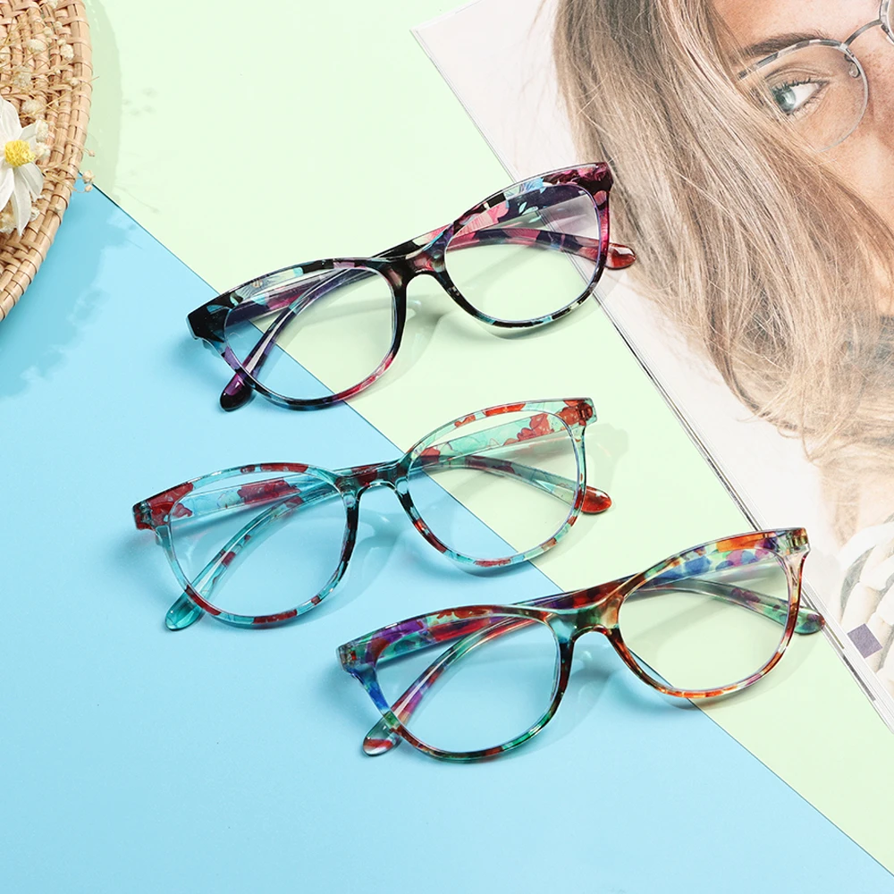 

Women Vintage Flowers Portable Ultra Light Frame Reading Glasses Eye Protection Anti-Blue Light Eyeglasses