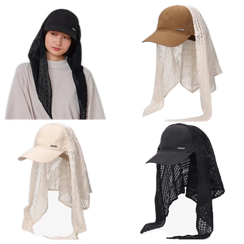 

New Neck Protection Integrated Sunscreen Headscarf Caps for Women Summer Travel Casual Versatile Lace Trimmed Baseball Sun Hats