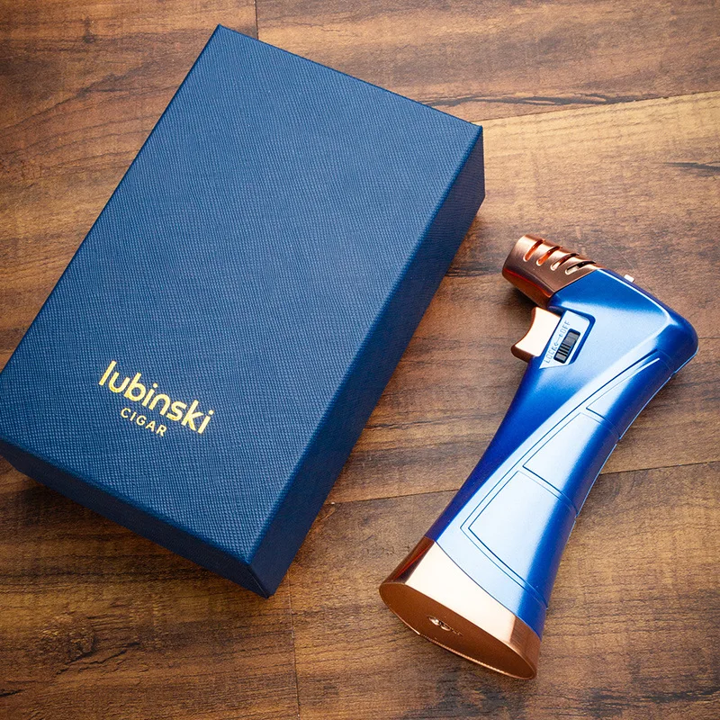 ولاعة سيجار مزدوجة من سبائك الزنك قابلة للتعديل مفتوحة/أزرق لهب شحن مباشر، قوة نيران قوية في الهواء الطلق مقاومة للرياح