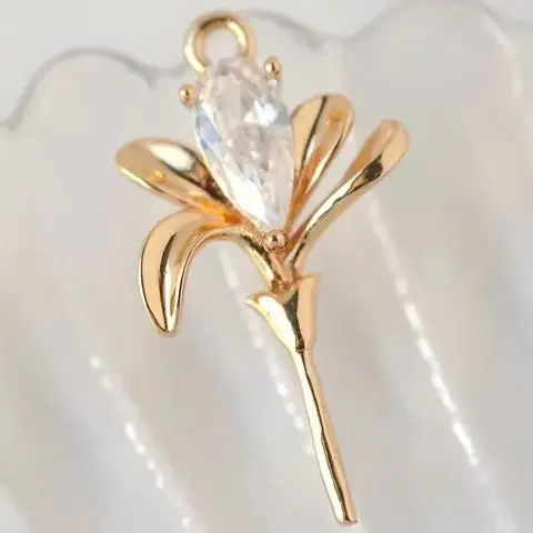 

2 шт. медные подвески из настоящего золота с цирконом, свежие цветы лилии 28x17 мм, аксессуары ручной работы «сделай сам» для изготовления ювелирных изделий