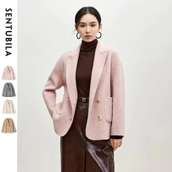 SENTUBILA Winter Woolen Coat Women 2026 New Fashion Korean Style Double Breasted Pockets Wool Jackets Female Outerwear W44O56003