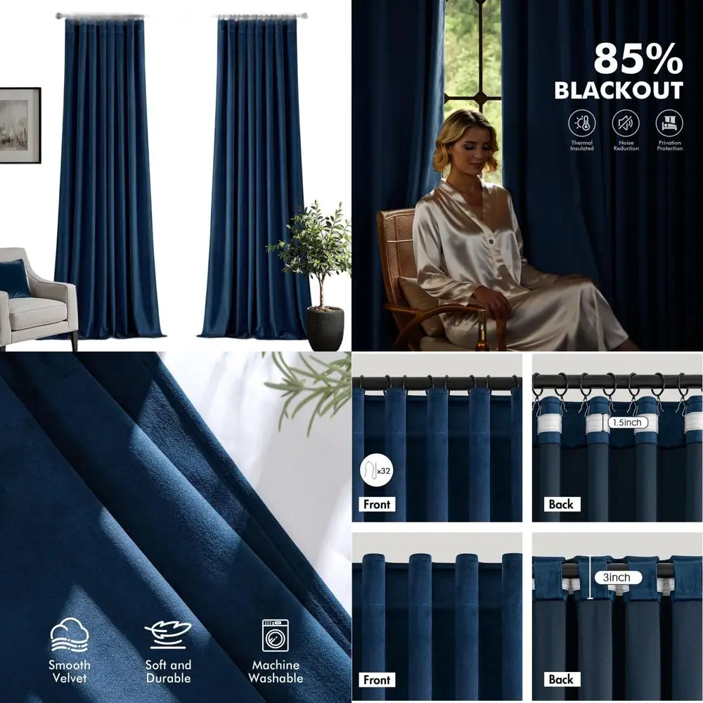 

96 темно-синих бархатных затемненых штор с изоляцией и звукоизоляцией, набор из 2 шт. для конфиденциальности и затемнения помещений
