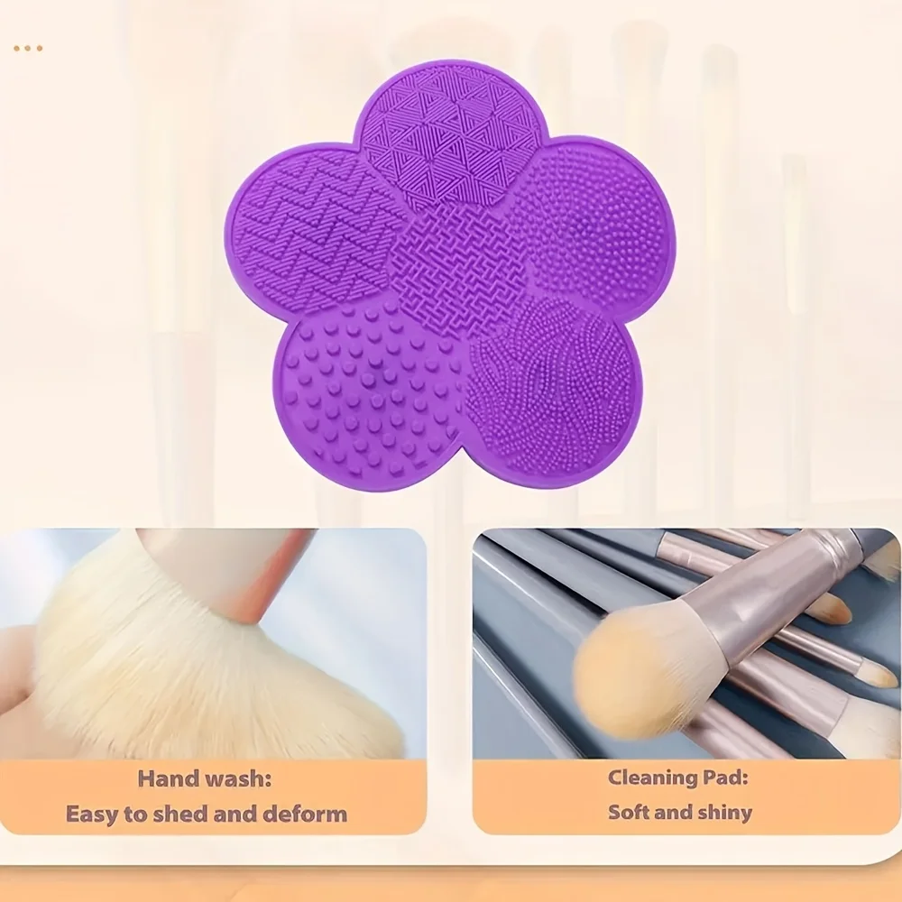Tampon de nettoyage en forme de fleur en silicone |   Convient aux pinceaux de maquillage et aux outils de maquillage, avec ventouse pour nettoyer le maquillage de bouffées de poudre