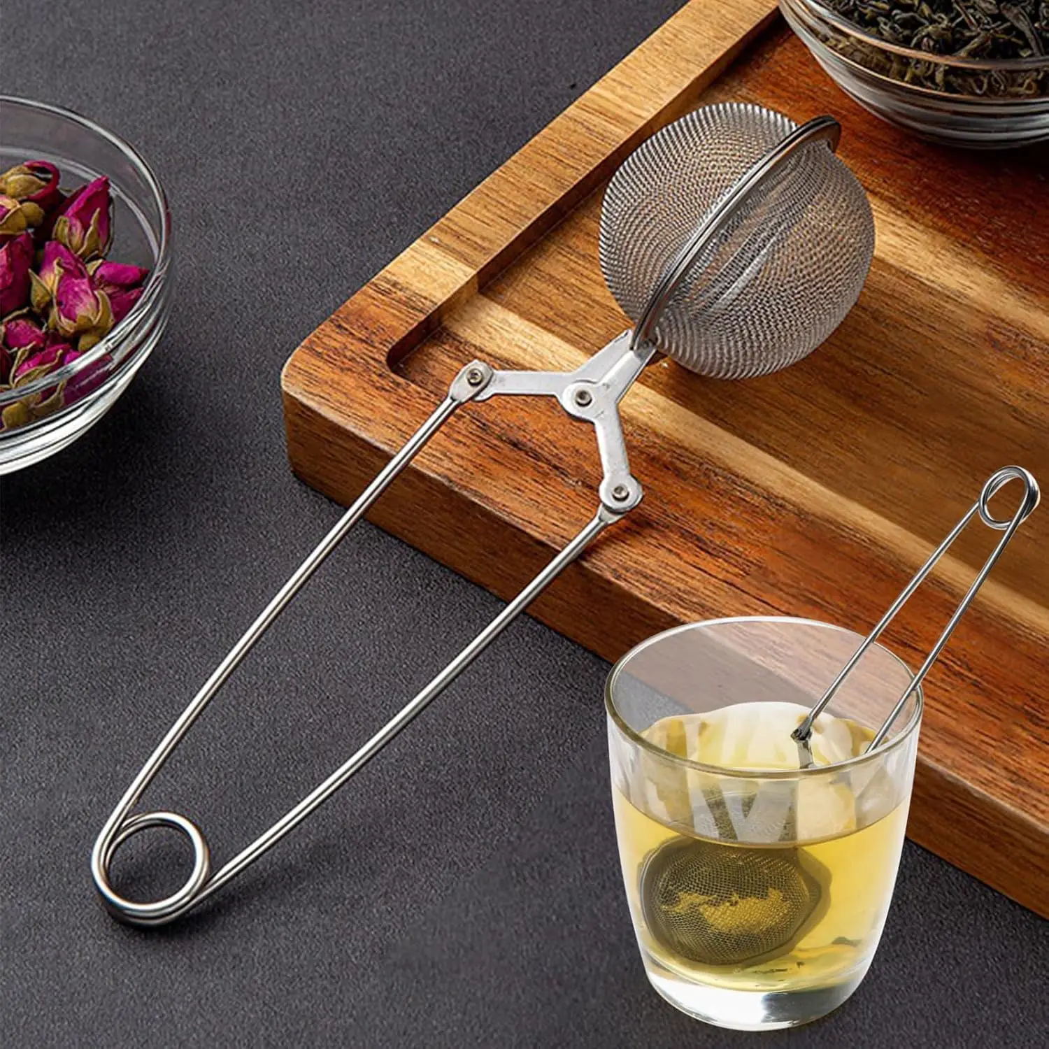 Stainless Steel Tea Infuser Tong Mesh Ball Strainer with Handle for Loose Leaf Tea Herbs Spices Easy Brew