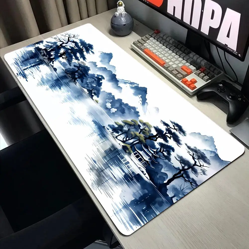 

Коврик для мыши с чернильным пейзажем, XXL, игровые аксессуары, офисный игровой коврик для клавиатуры и стола с лесом, нескользящий большой резиновый коврик для мыши для ноутбука с аниме