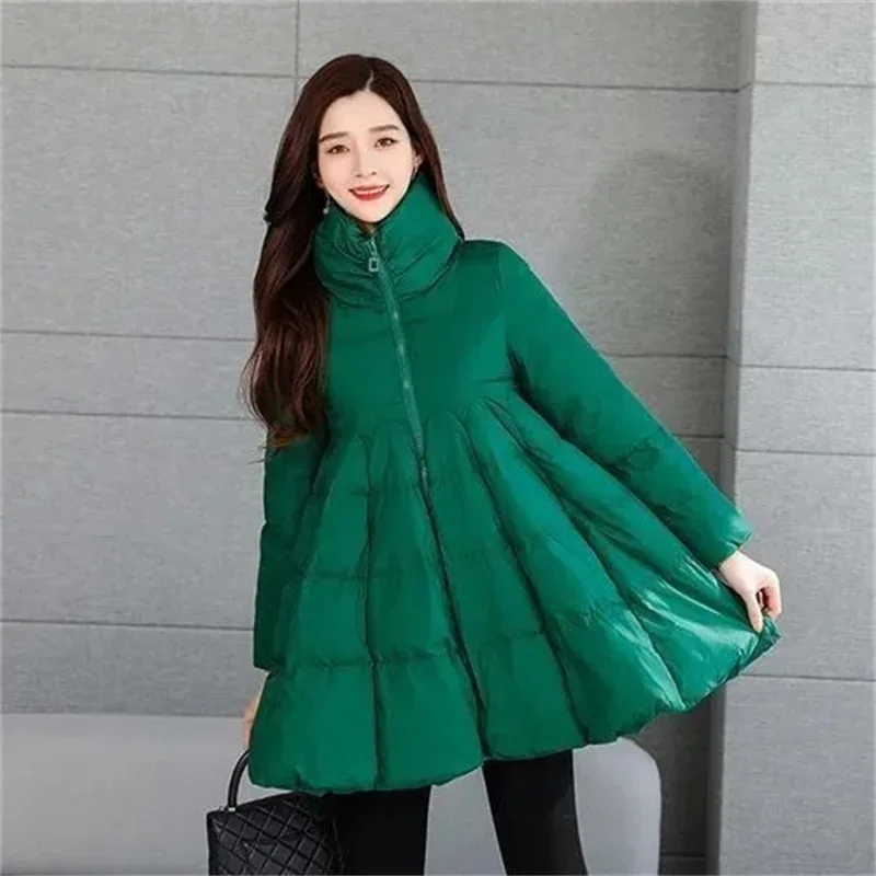 Women Winter Jacket New Korea Stand Collar Cloak Mid Long Cotton Padded Jacket Thicke Warm Parka Cotton Clothes Female Outerwear