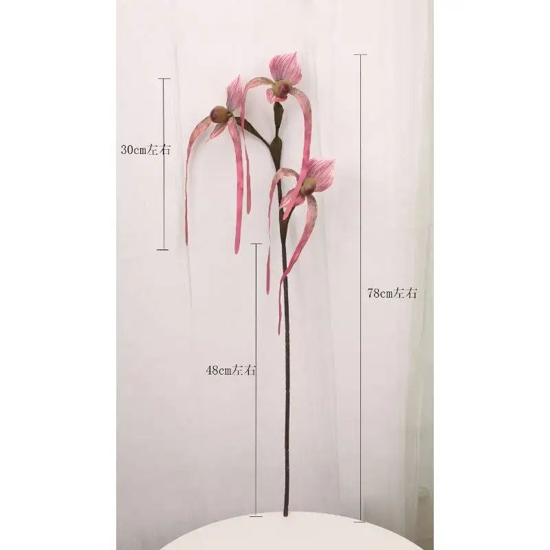 3 Stück Hand fühlen Herde Paphiopedilum Orchidee künstliche Seide Blumen Luxus Home Dekoration Hochzeits feier Tisch Blumen arrangement – Detail 6