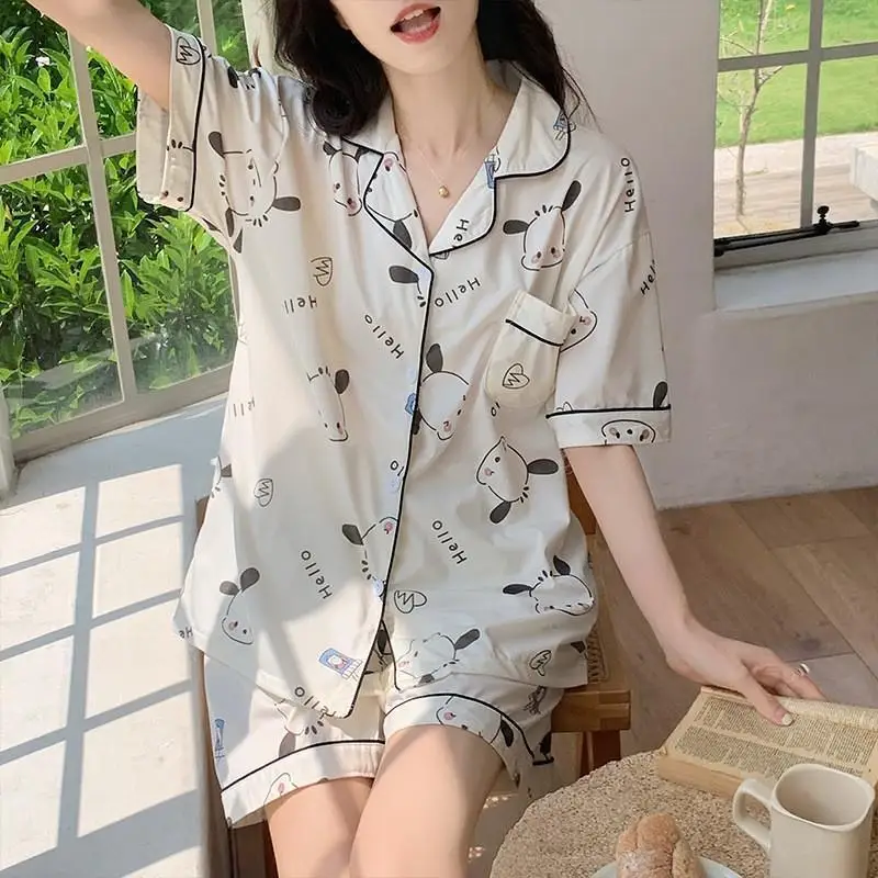 Cute and Sweet Youth Comfortable Home Clothes Summer New Women's Cartoon Short Sleeved Shorts Pajama Set Fashionable and Soft