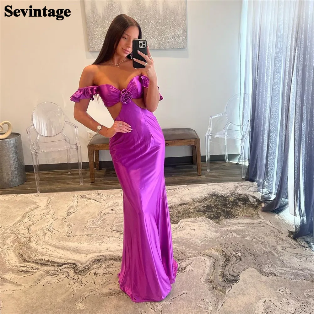 

Sevintage Purple Satin Prom Dress Mermaid Sweetheart Off The Shoulder Backless Floor Length Evening Dress vestido de gala 2024