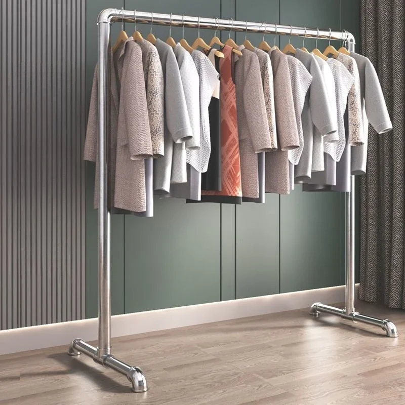 Outdoor Balcony Heavy Duty Coat Rack Stand Garment Rack Galvanized Steel Pipe Clothes Rack Single Rod Floor Standing