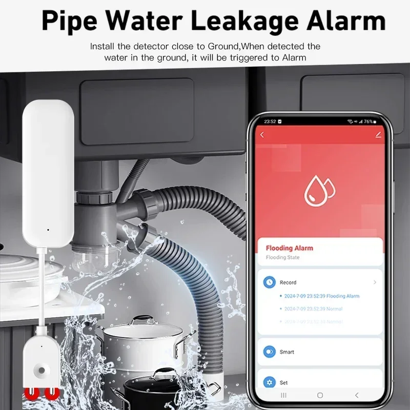 Funziona con Alexa Smart Life Yandex Alice tuya Zigbee 3.0 Sensore di perdite d'acqua APP Controllo remoto
