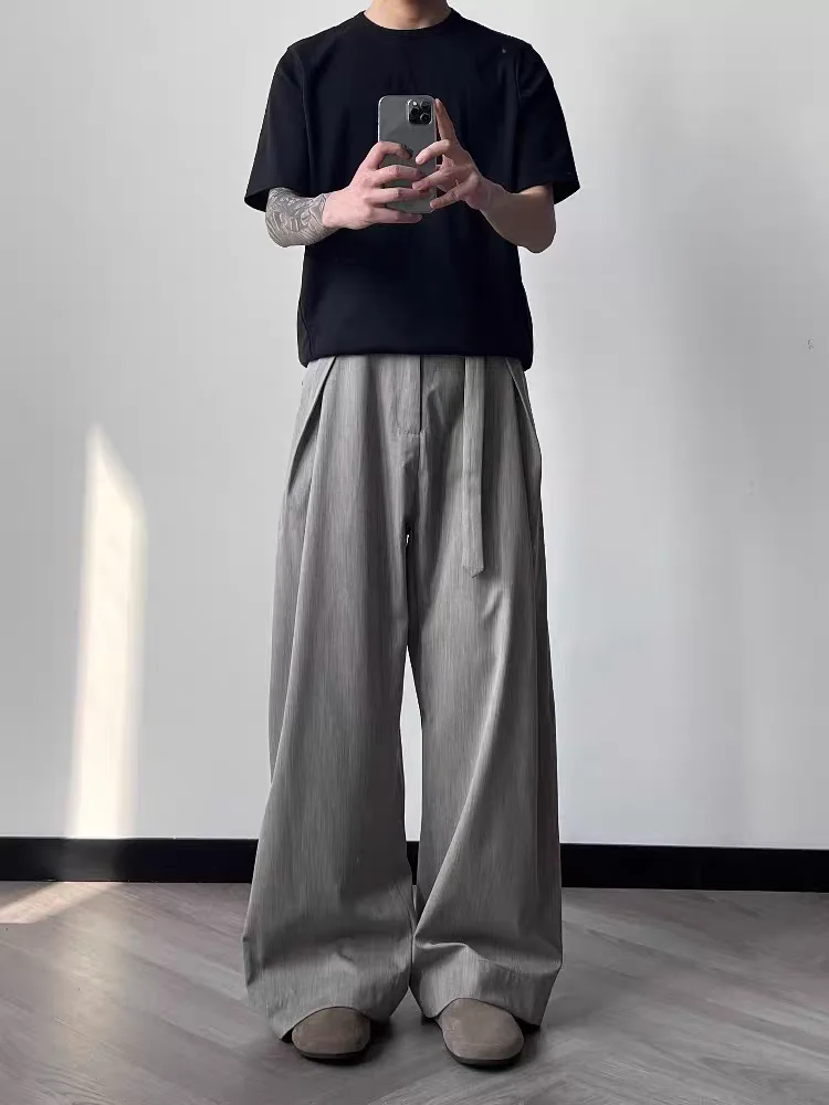 Pantaloni a gamba larga traspiranti larghi versatili dal design casual a pieghe con trama in lino retrò Pantaloni casual a gamba dritta alla moda