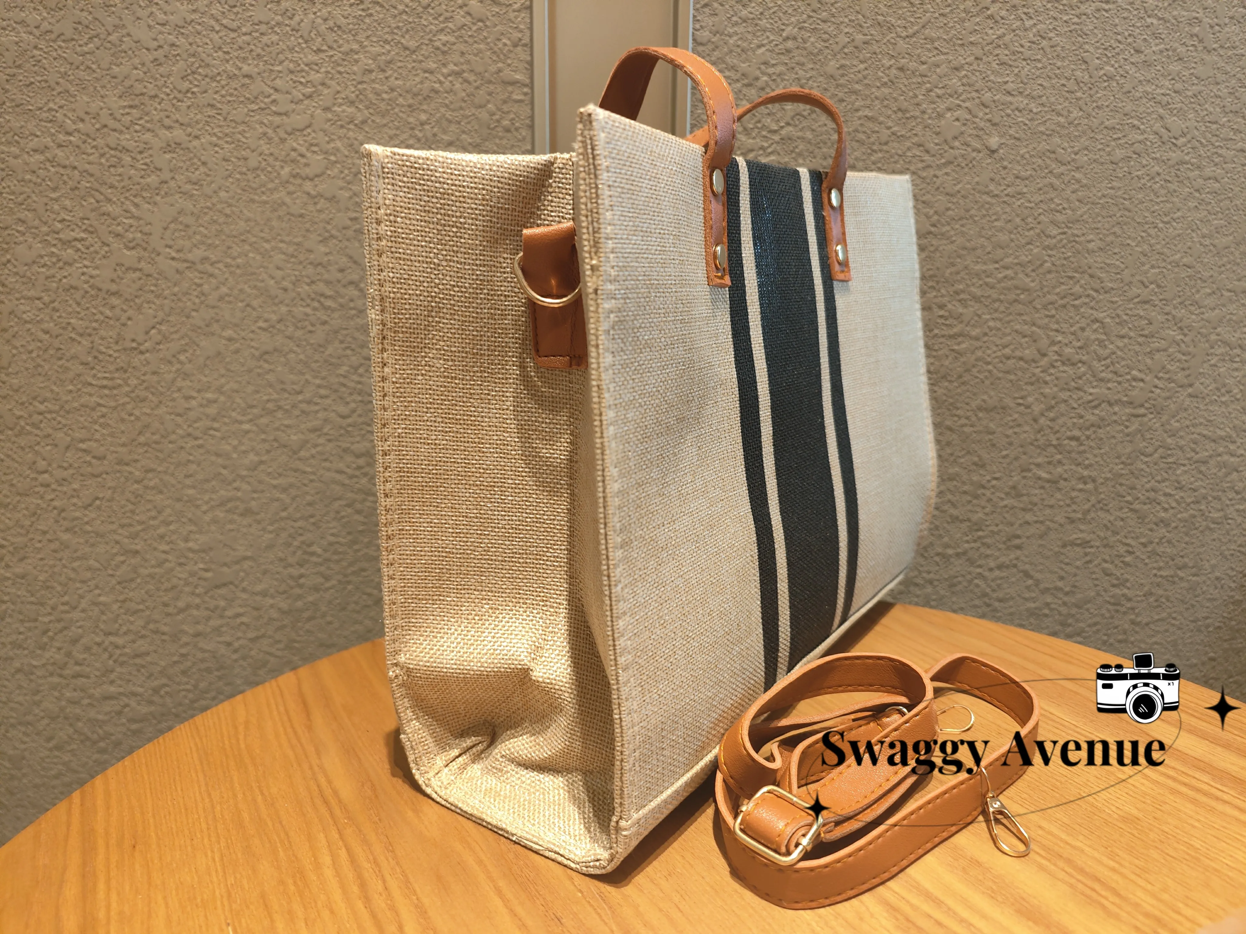 Women\'s Business Bag Tote Stripe Bag Handheld Summer High Capacity Canvas Luggage Outer Crossbody Messager Bag Casual Handbag