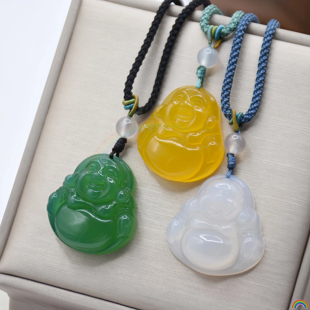 Natural Agate Jade Marrow Maitreya Buddha Pendant, Ice Penetrating Charm, Big Belly Buddha Jade Pendant, Rwbuy Brand Design