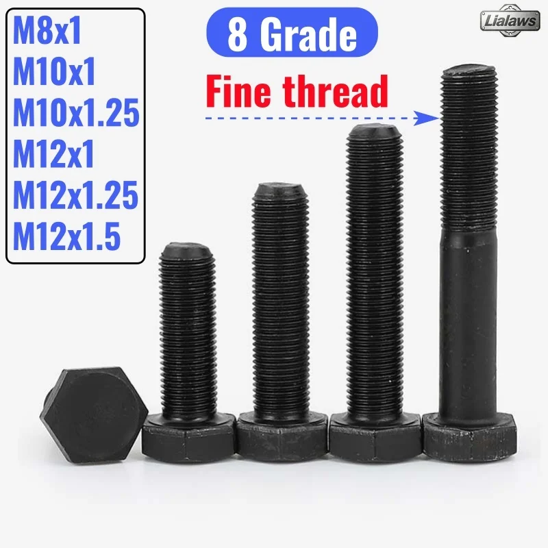 1/2/3/5pcs Fine Thread Black External Hex Outside Hexagon Head Cap Screw Bolt Grade 8 Carbon Steel Hex Head Bolt M8 M10 M12