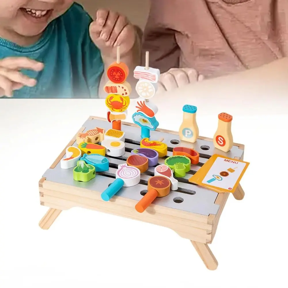 

Wooden Pretend Play Kitchen Toys Play House Simulation Food Simulated Barbecue Set Exquisite Miniature Kids Pretend Cooking Toy