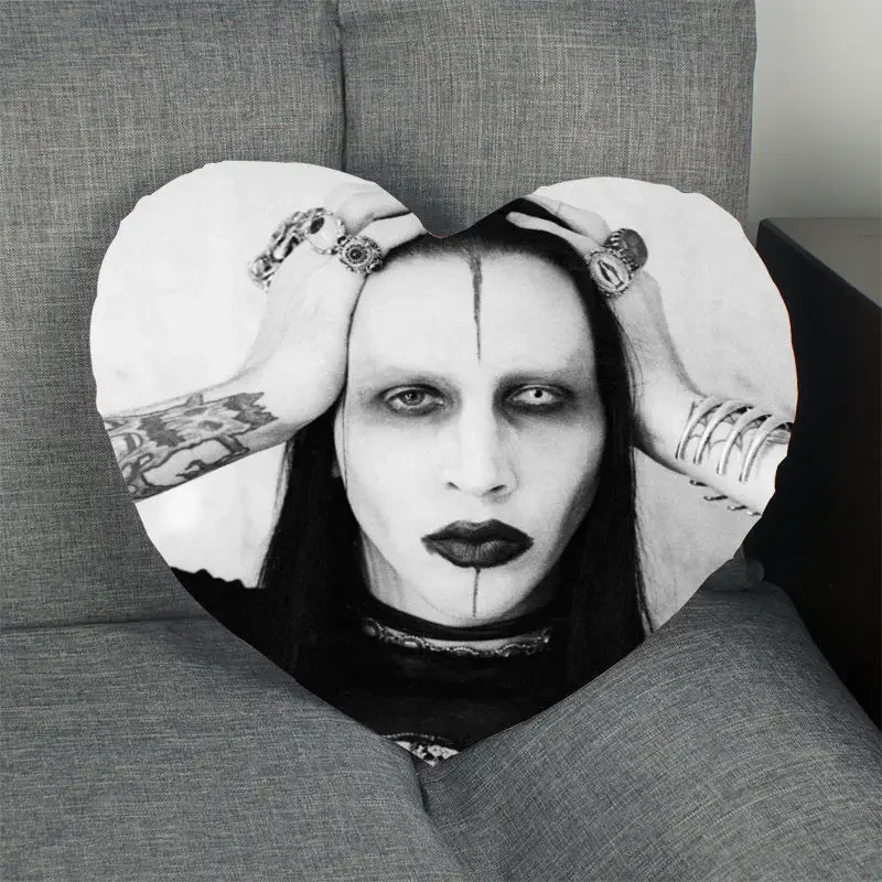 Custom Marilyn Manson Pillow Case Heart Shaped Zipper Pillow Cover Satin Soft No Fade Pillow Cases Home Textile Decorative