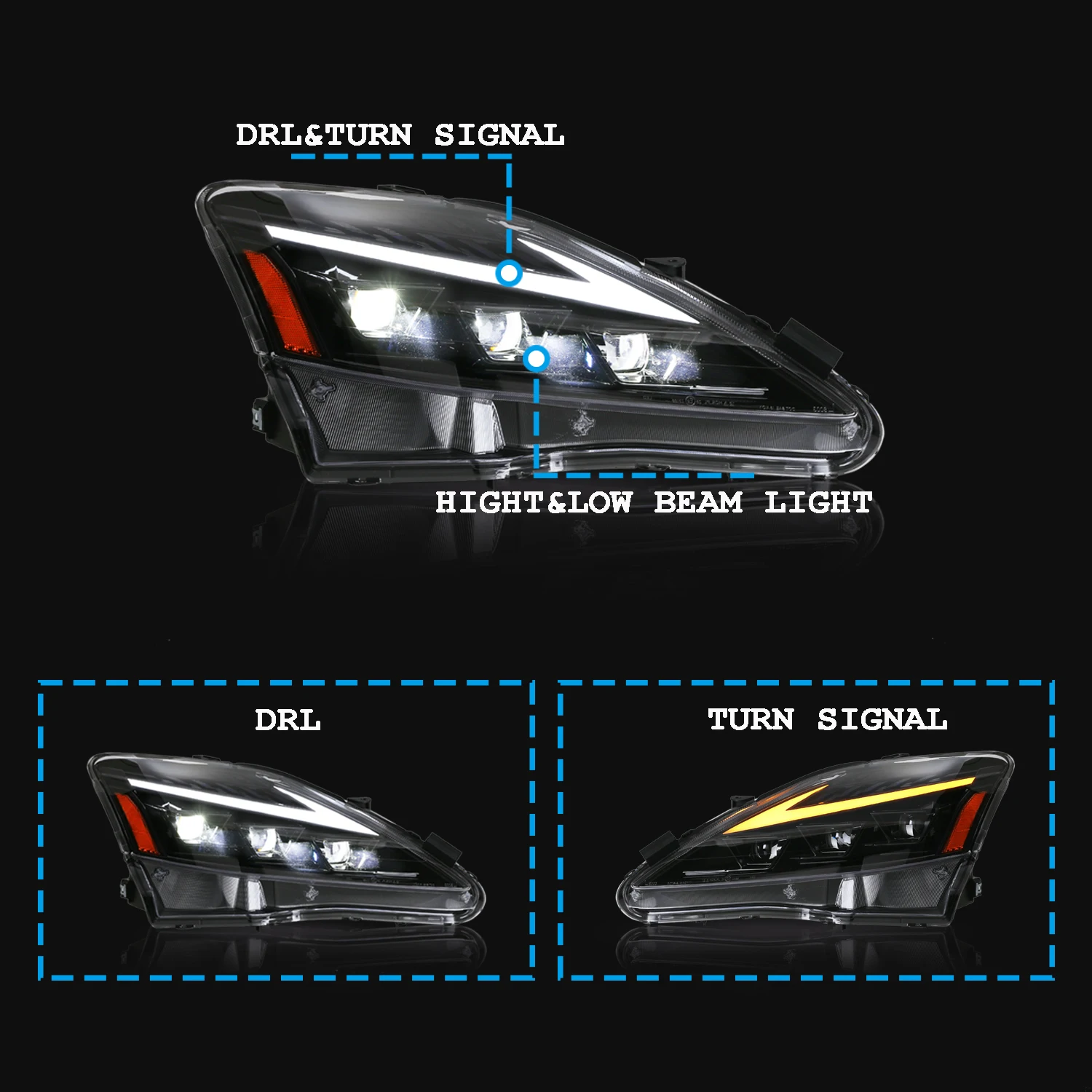 Headlight For Lexus IS250/IS300/IS350 2006-2012 Transparent  Amber Sequential Turn Front Lamp  Car Accessories