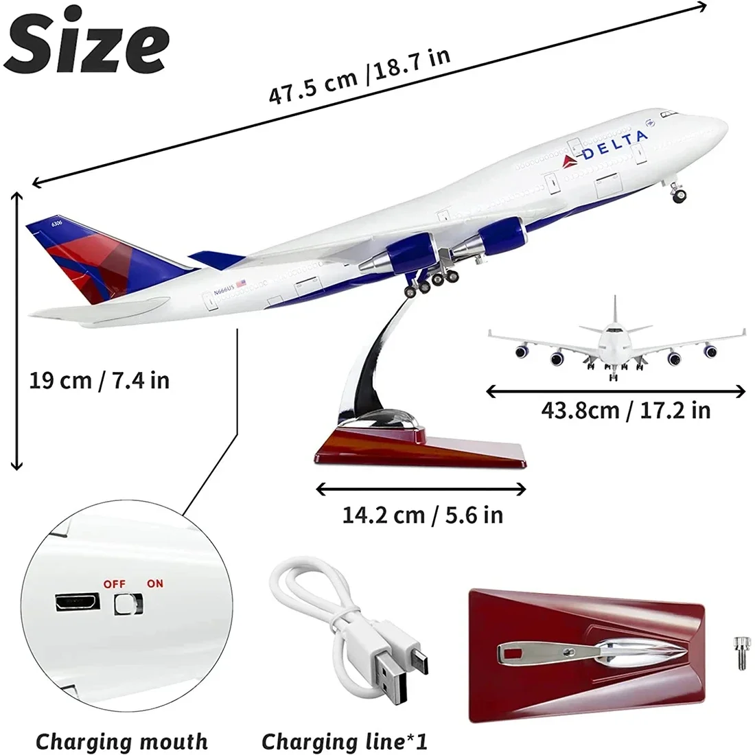 Imagem -06 - Resina Avião Modelo Brinquedos com Luzes Delta Boeing 747 Aeronaves Ônibus Aéreo Aeronaves Presente Decoração para Casa