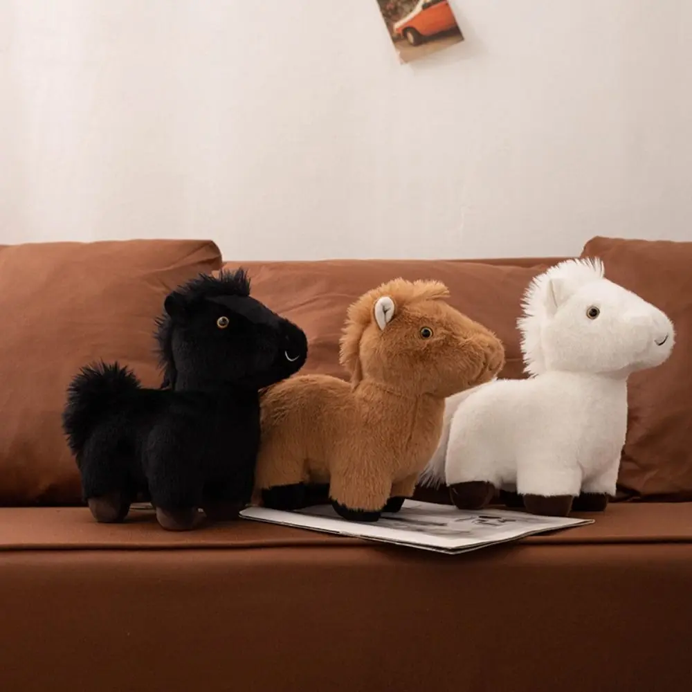 Jouets de poupée Simulation poupée volée queue en peluche cheval debout porte-clés longue crinière PP coton dessin animé cheval en peluche décoration de chambre