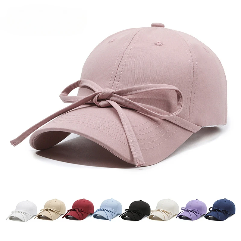 New Women Korean Bow Ribbon Baseball Hats Sunshade Niche ins Breathable Snapback Caps Versatile Fashion Sweet Simple Student