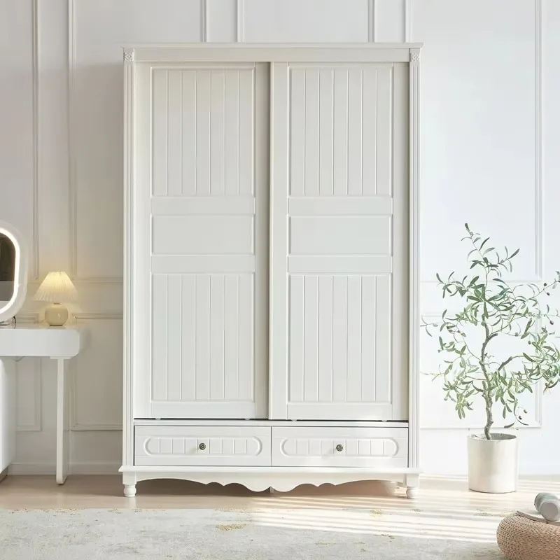 Armarios altos de lujo, organizador de almacenamiento de guardarropa de madera, puertas correderas, Armario blanco Ropero, muebles para el hogar