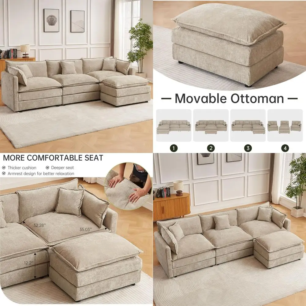

112.2 L-Shaped 3-Seater Cloud Sofa Set with Armrests for Comfortable Living Room
