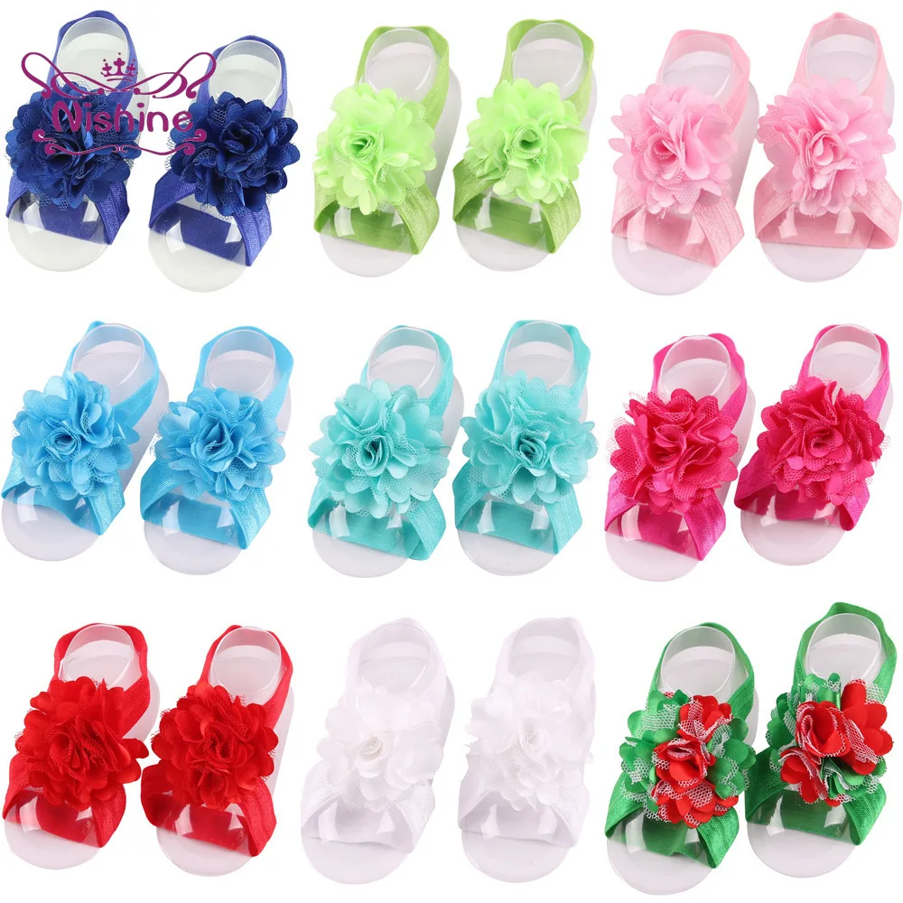 Cute 2pcs/pair Newborn Toddler Satin Mesh Flower Barefoot Sandals Baby Kids Children Infant Photography Props Gifts