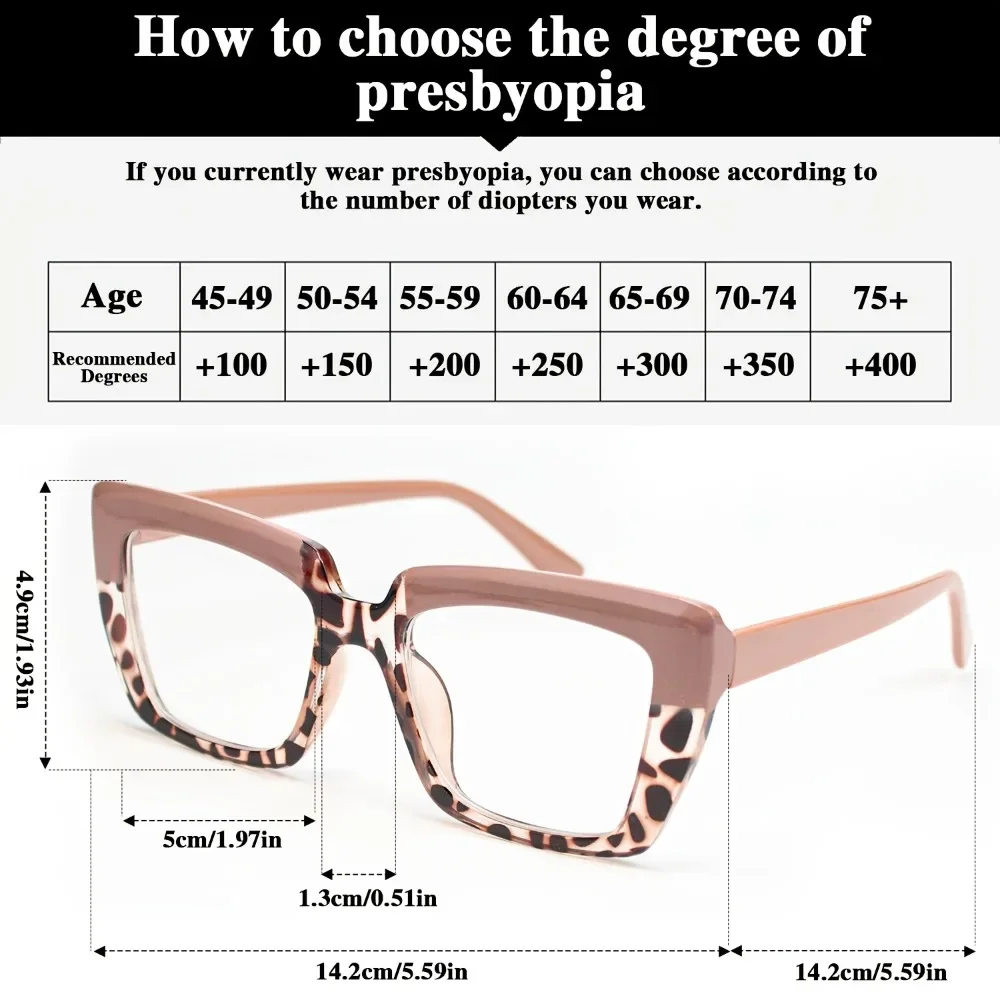 7-Piece Women's Reading Glasses with Large Square Frames - Over-the-counter Daily and Special Occasion Glasses for Driving, Partying, Work - Compatible with Presbyopia for Halloween and Christmas Gifts in Random Colors