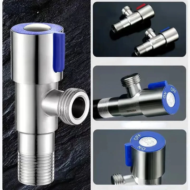 304Stainless Steel Hot ＆ Cold Inlet Valve Bathroom Faucet Stop Valve Kitchen Sink Basin Triangle Valve Water Pressure Regulator