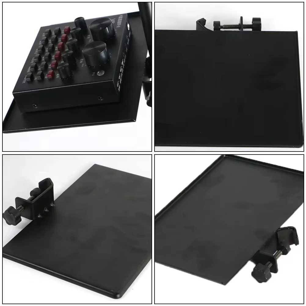 Universal Sound Card Tray Iron Clamp Music Desk Tabletop Tripod Shelf Speaker Clamp-On Mic Stand Speaker Stand Tray