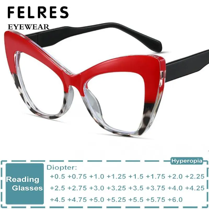 

Retro Leopard Fashion Cat Eye Reading Eyeglasses Prescription Women Brand Designer Computer Anti Blue Light Presbyopia Glasses