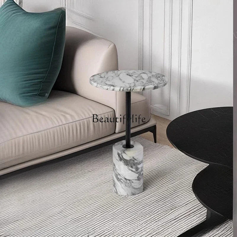 

yj32 Italian minimalist large white natural marble sofa with small round tables