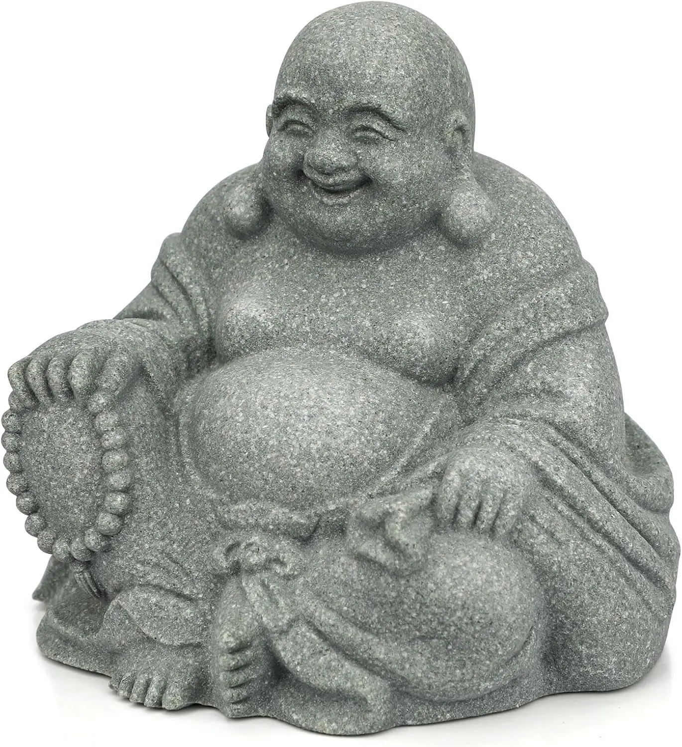 Statue de Bouddha en pierre Feng Shui, Bouddha rieur en grès tenant des perles et un sac d'argent, porte-bonheur, richesse, paix et prospérité