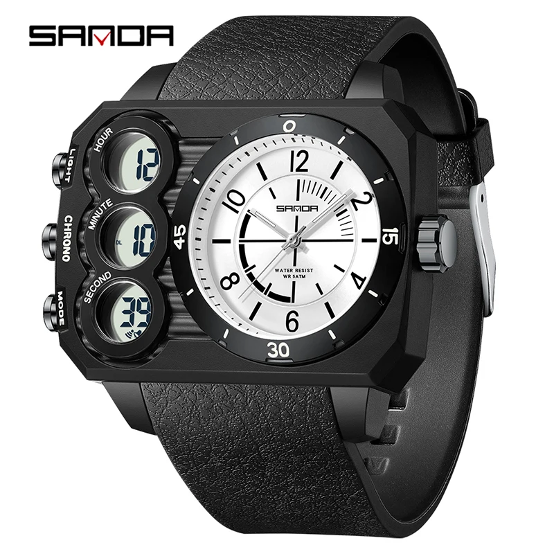 Reloj electrónico SANDA 6237 para hombre, reloj Digital luminoso resistente al agua con pantalla Dual a la moda para hombre, reloj para hombre