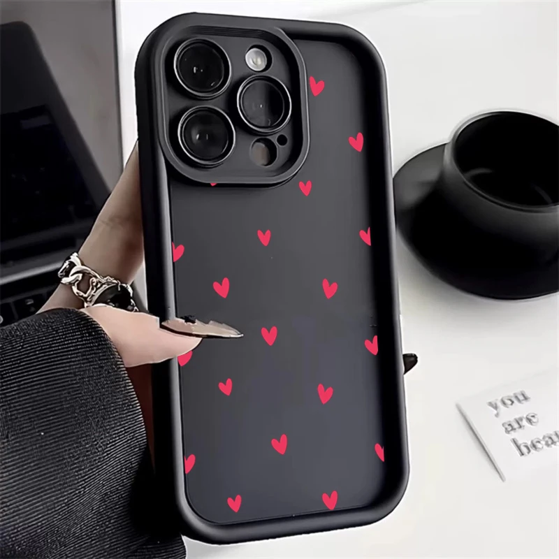 Black Love Heart Phone Case For Xiaomi Mi 11 Lite 5G 4G 14T 14 13T 13 12T 12 Poco X6 X5 X3 F5 F6 M6 Pro 4G Silicone Soft Cover