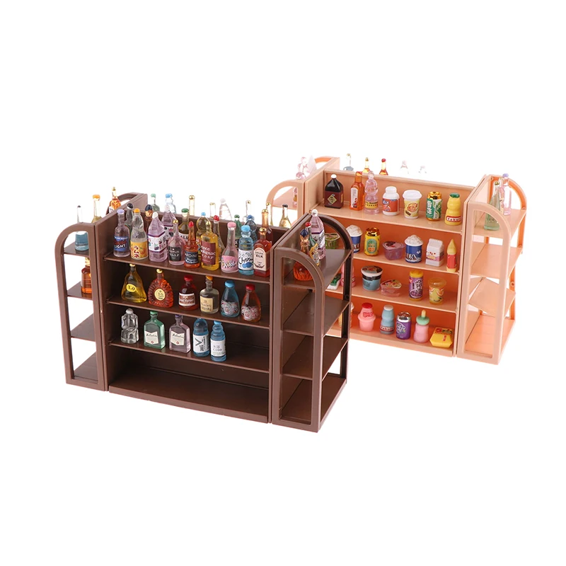 

1Set 1:12 Dollhouse Miniature Supermarket Shelf Mini Display Stand Storage Rack Model Simulated Supermarket Scene Decor