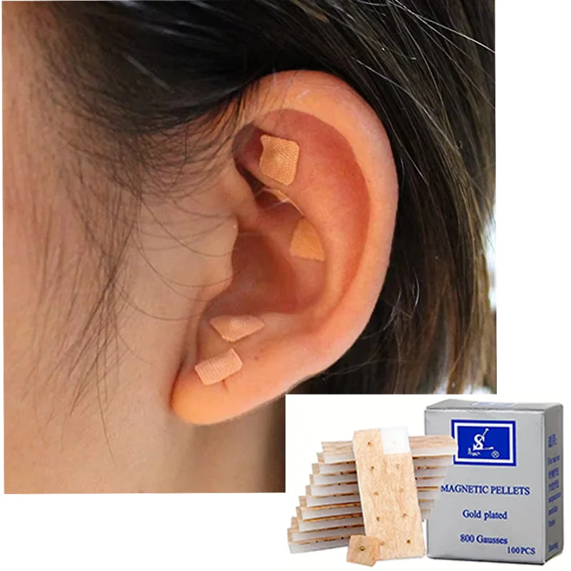 

Позолоченные магнитные ушные шарики 400 шт., самоклеящиеся наклейки для акупрессуры ушей для домашней терапии, неинвазивные боль и снятия стресса