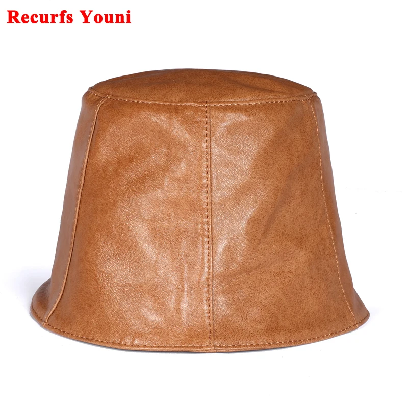 

Hat Women 2024 Winter Korean Japanese Retro Stylish Bucket Caps Female Nappa Leather Lampshade Design Biche Self-closing Chapeau