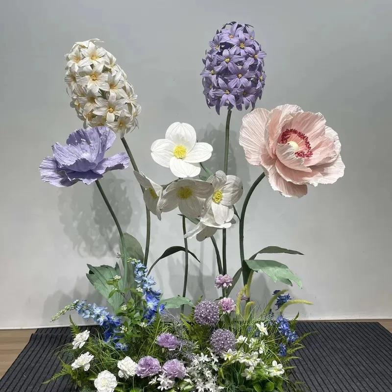 Freestanding Giant Paper Flower Set Colored Artificial Flowers for Spring Event Party Decorative Display