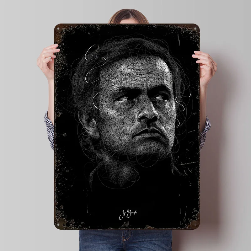 Póster Metálico con Retrato de Jose Mourinho, Arte de Pared Personalizado, Letreros Metálicos Retro Vintage para Decoración de Cuarto de Juegos o Sala de Hombres