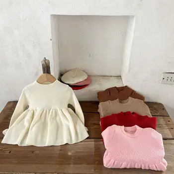 秋季嬰兒女孩洋裝純棉長袖新生兒女童公主裙喇叭袖口針織褶皺幼兒女童洋裝 10 最佳銷售 寶寶生日禮服 - №10