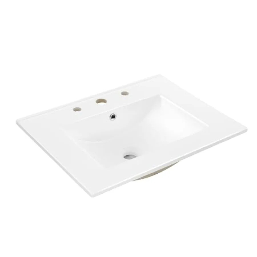 

SNK1001A Вспомогательный 3-отверстный 24-дюймовый элемент Ш x 18,25 дюймов Классическая современная прямоугольная керамическая раковина-тумба с одной чашей, белая