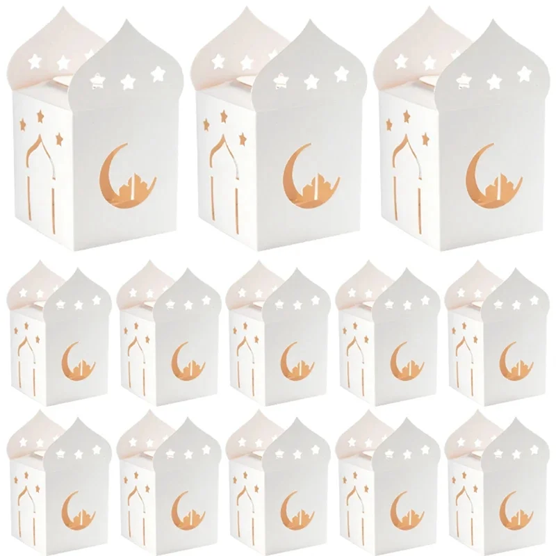 ABKI-50PCS Eid Mubarak Candy Boxes Hollow Star Moon Cookie Gift Packaging Box Ramadan Islamic Muslim Decoration Supplies Durable