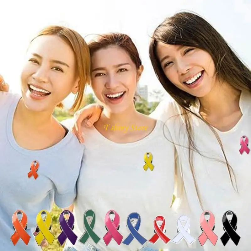 N58F Womens Jewelry Enamel Ribbon Brooch Pin Surviving Breast Cancers Awareness Hope Lapel Buttons Badges