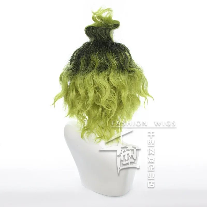 Peluca de Cosplay Gyuutarou, pelo rizado degradado verde y negro para hombre y mujer, peluca de figura de Anime japonés, accesorio de disfraz de escenario Comic-con